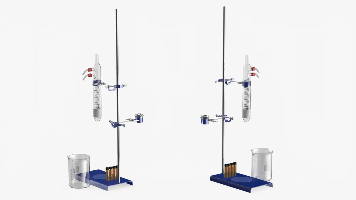 Laboratory Dimroth Condenser Setup with Stand Clear Blue Silver 3D model
