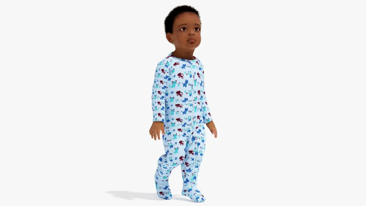 Little African Boy Light Skin in Full Bodysuit Rigged for Maya 3D model buy