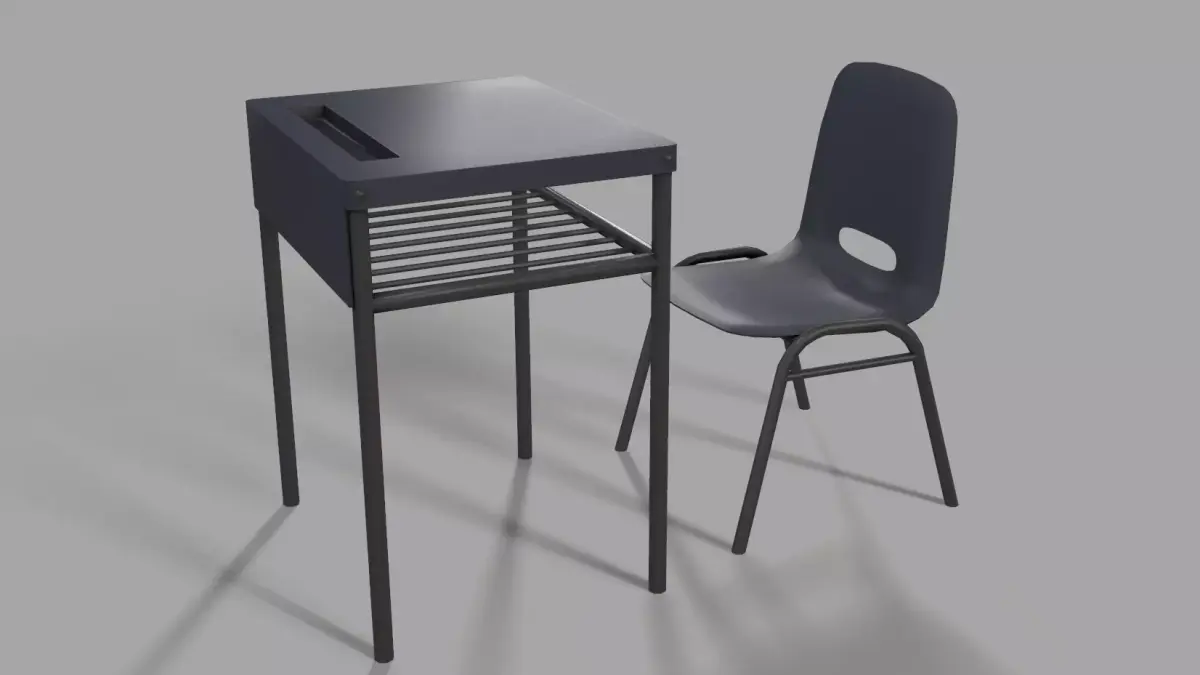 school desk and chair Free low-poly 3D model