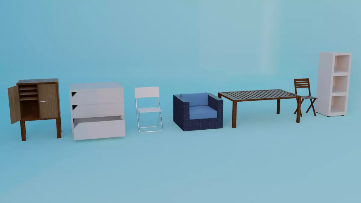 Realistic furniture set 7 piece 3D model