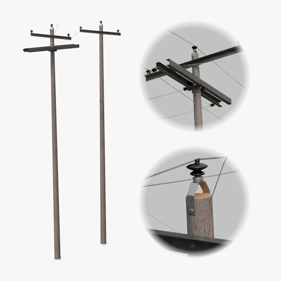 Utility Pole - Composite Mast with Single Crossarms 3D model