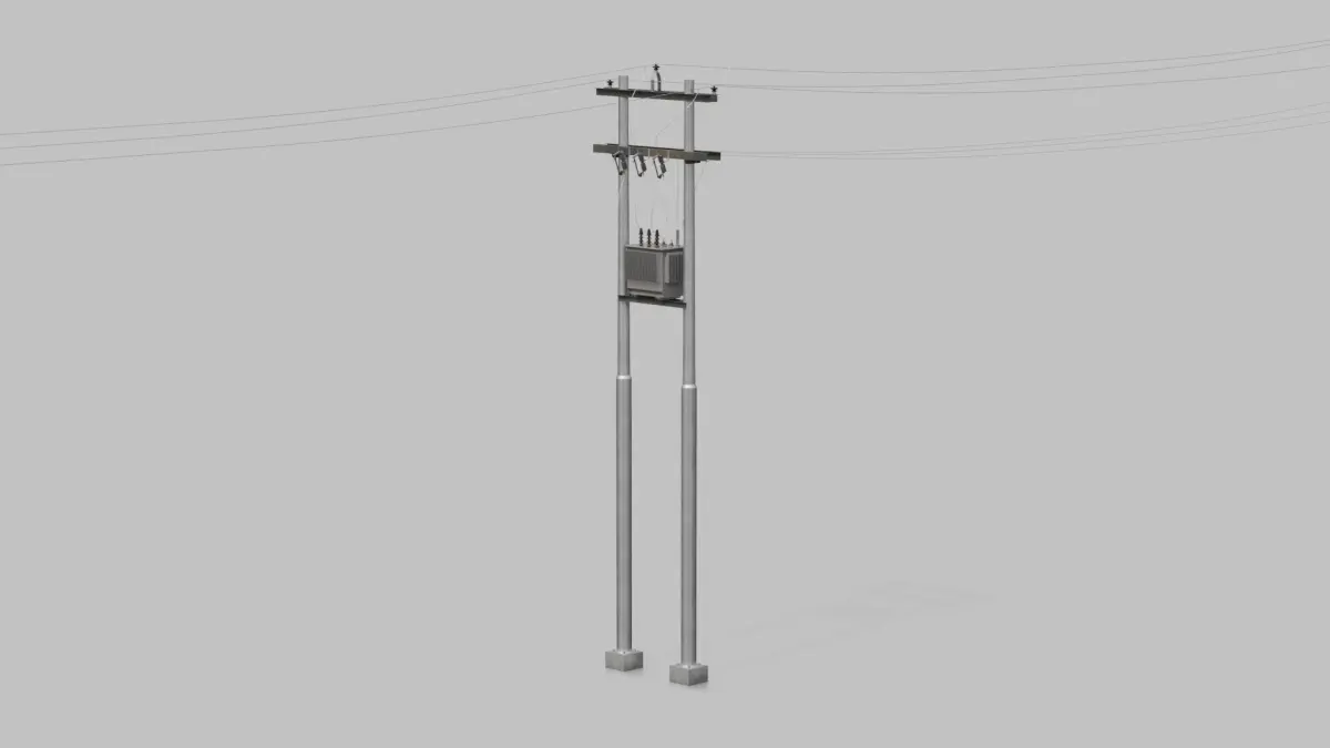 Utility Pole - Metal H-Frame with Transformer 3D model