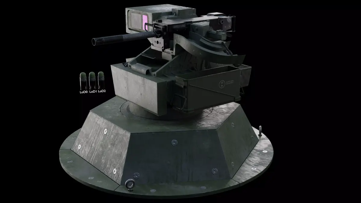 Remote control turret and grenade launcher Low-poly 3D model