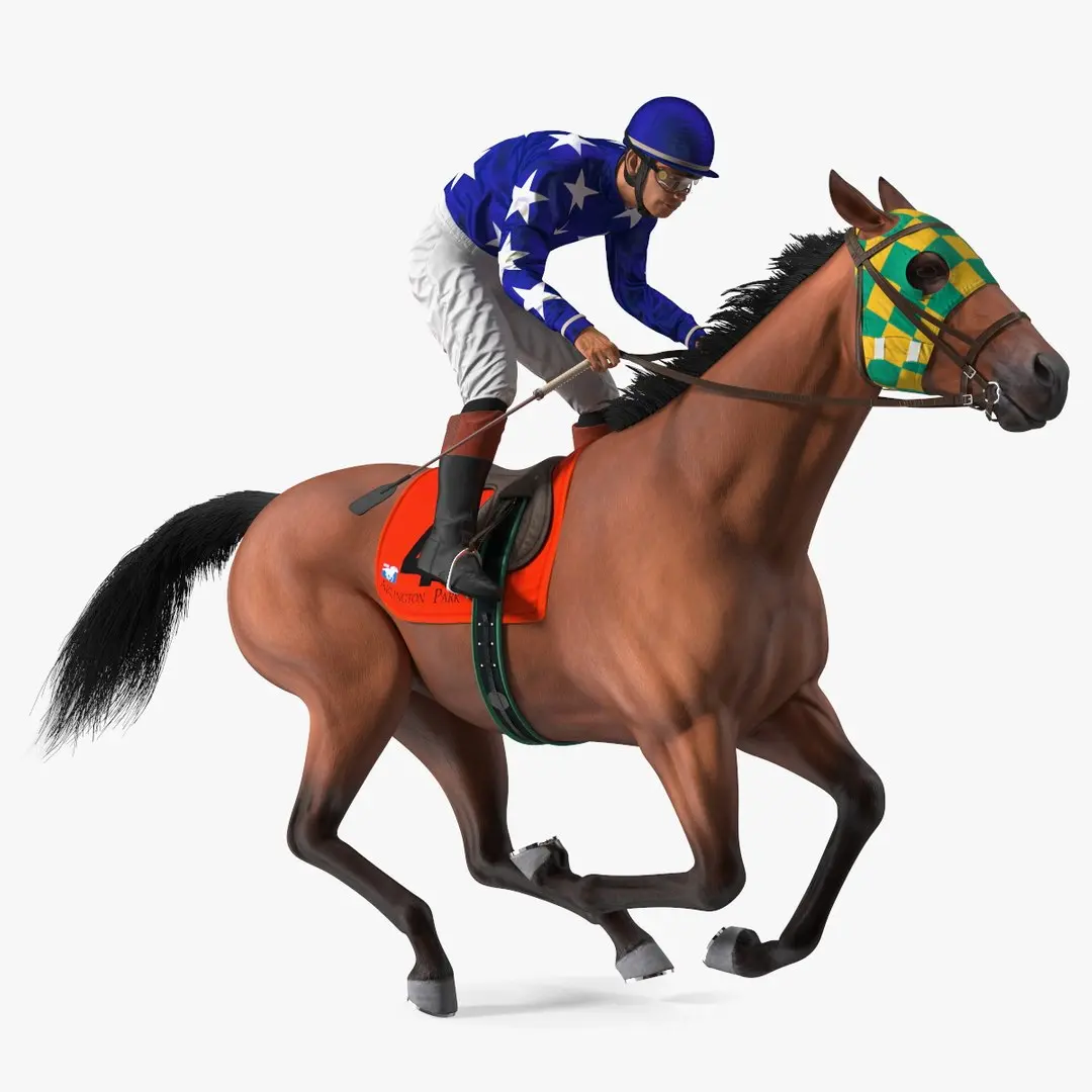 Bay Racing Horse with Jokey Gallop 3D model purchase
