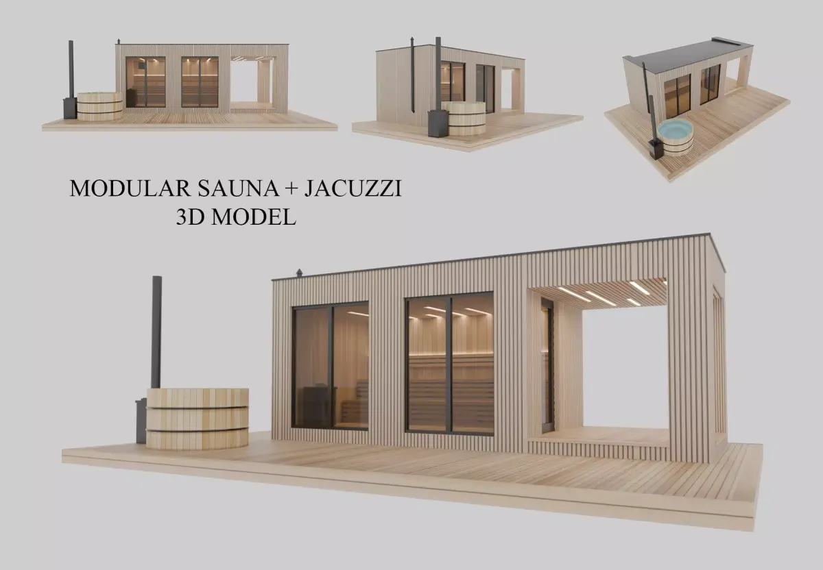 MODERN MODULAR OUTDOOR SAUNA BATH HOUSE WITH JACUZZI 3D MODEL 3D model