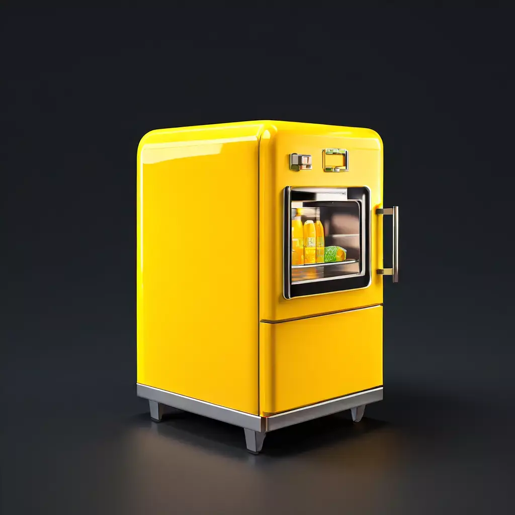 Stylized Yellow Display Fridge 3D Model Retro Glass Refrigerator Low-poly 3D model