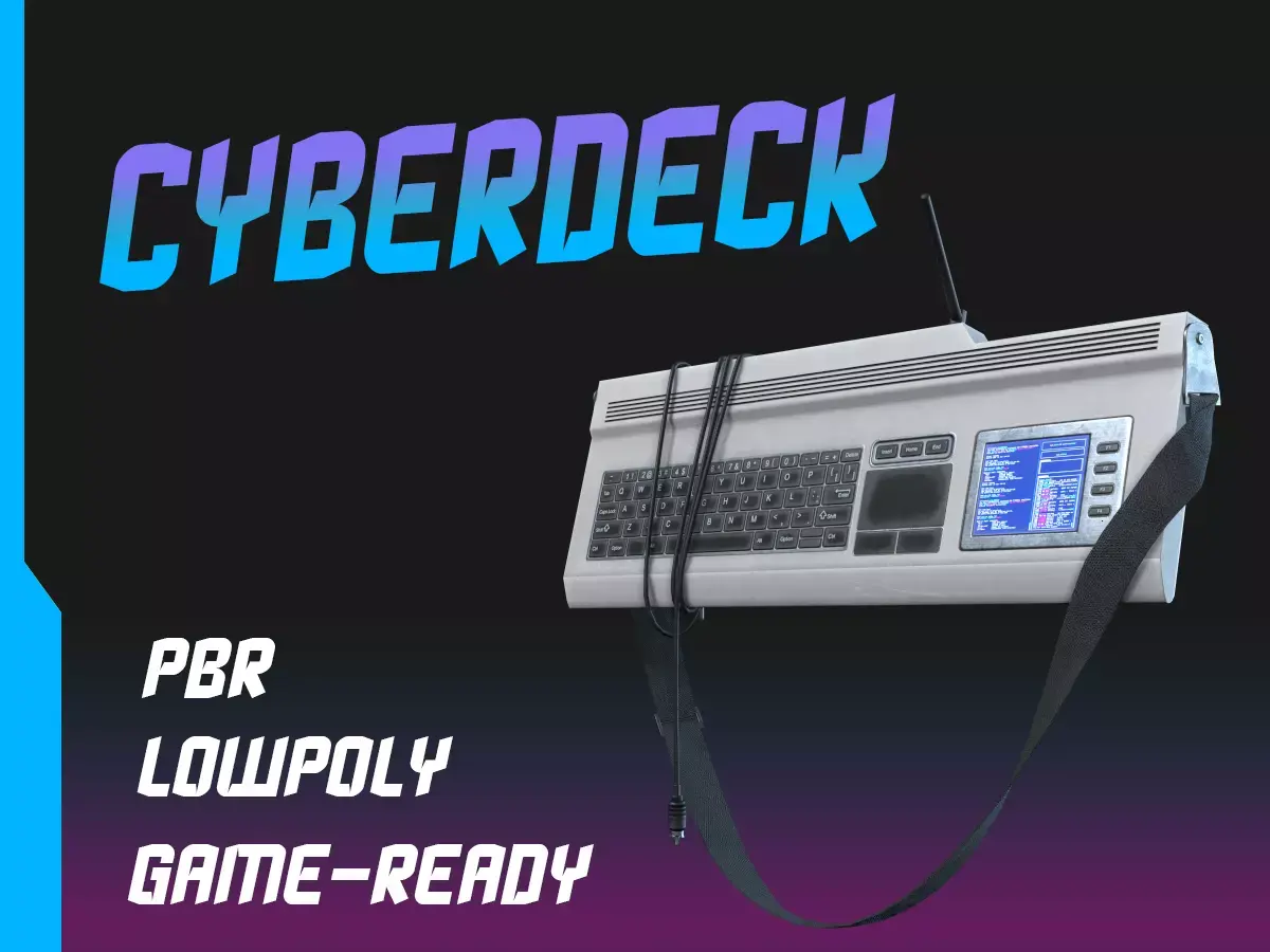 Cyberdeck electronic keyboard with stylus Low-poly 3D model