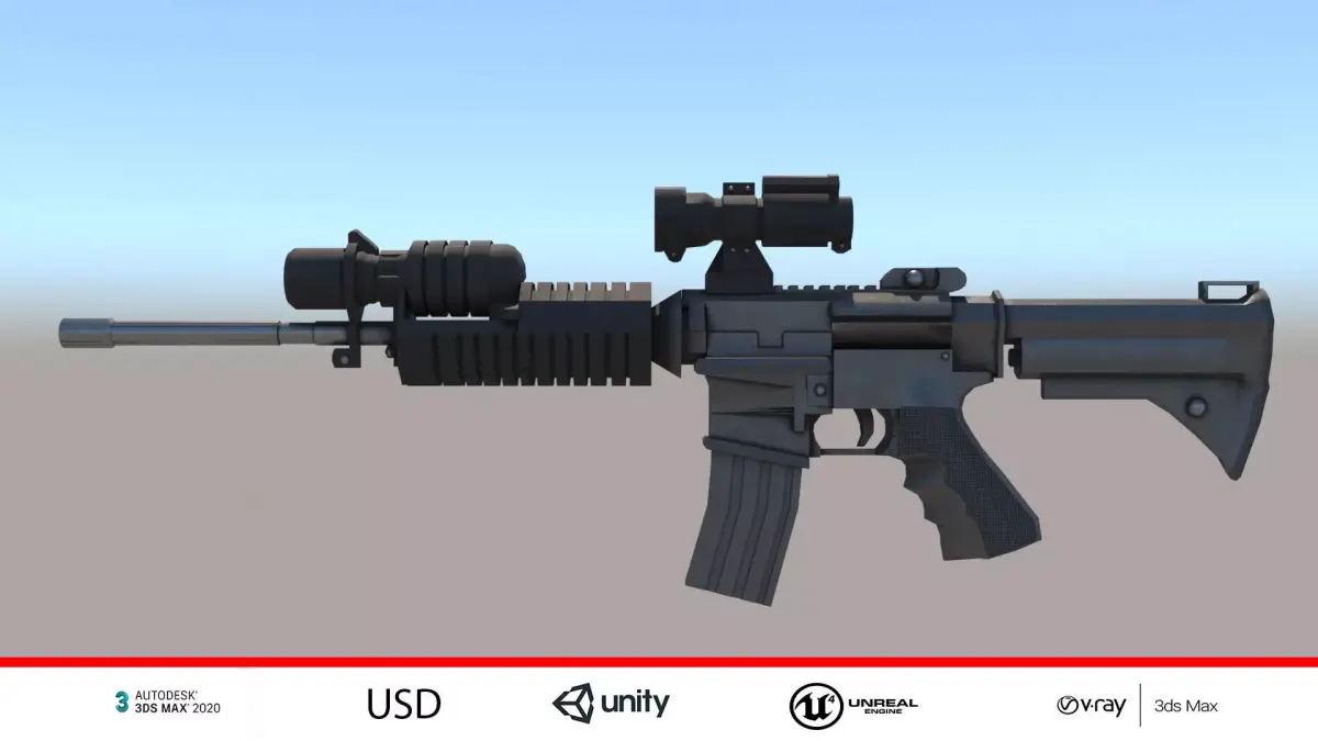 Assault Rifle Low-poly 3D model 16