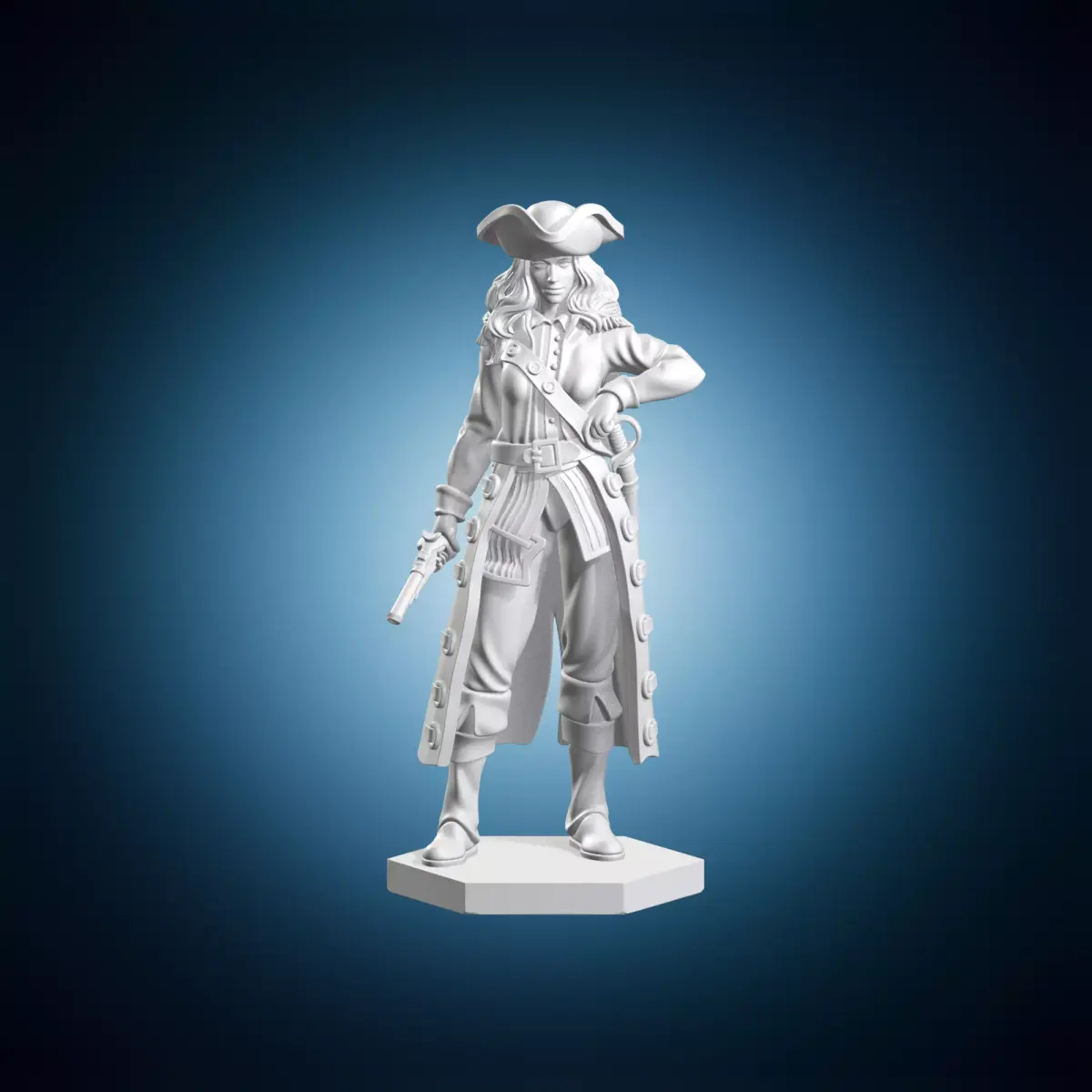 Female Pirate Captain Coat Pistol Miniature 3D print model