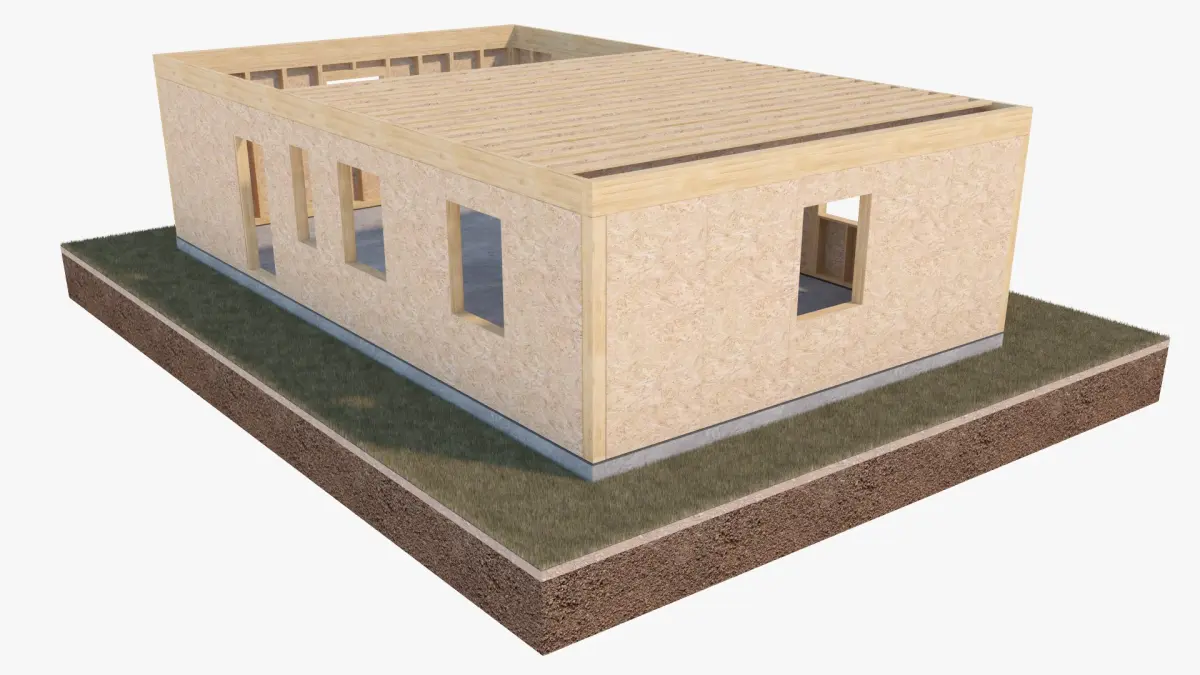 Timber Frame House Construction Site 3D model