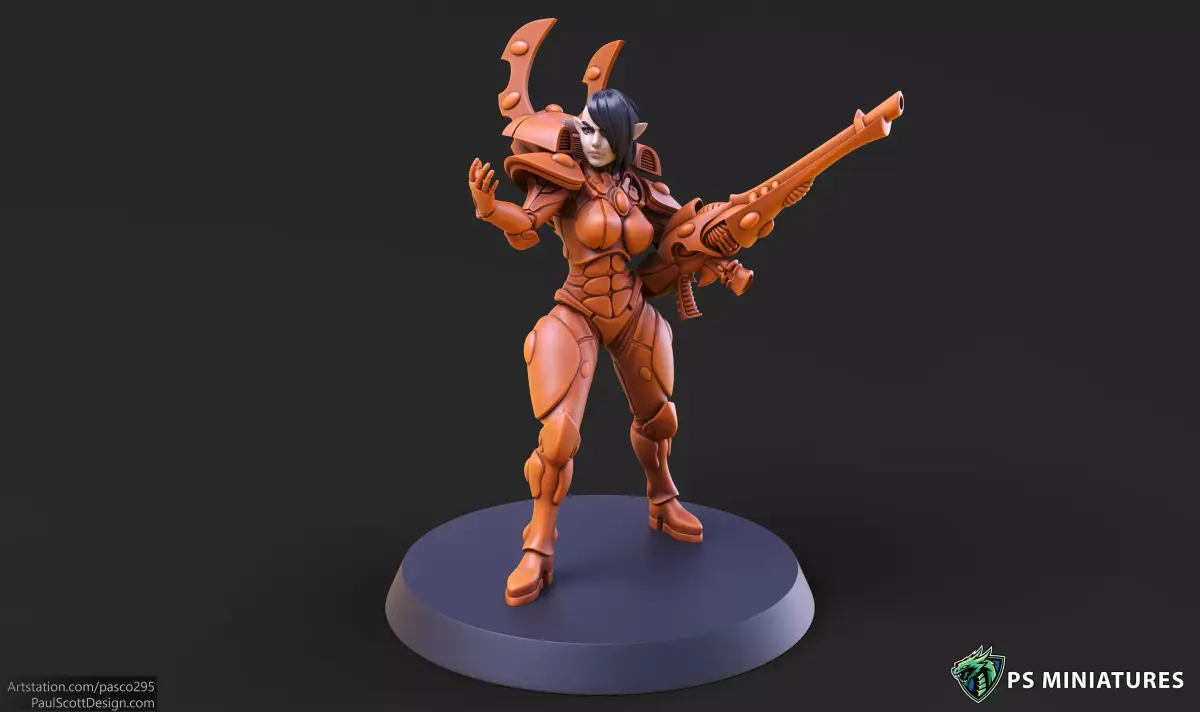 Space Elf Female Soldier Pose 5 - 8 Variants and 2 Pinups 3D print model