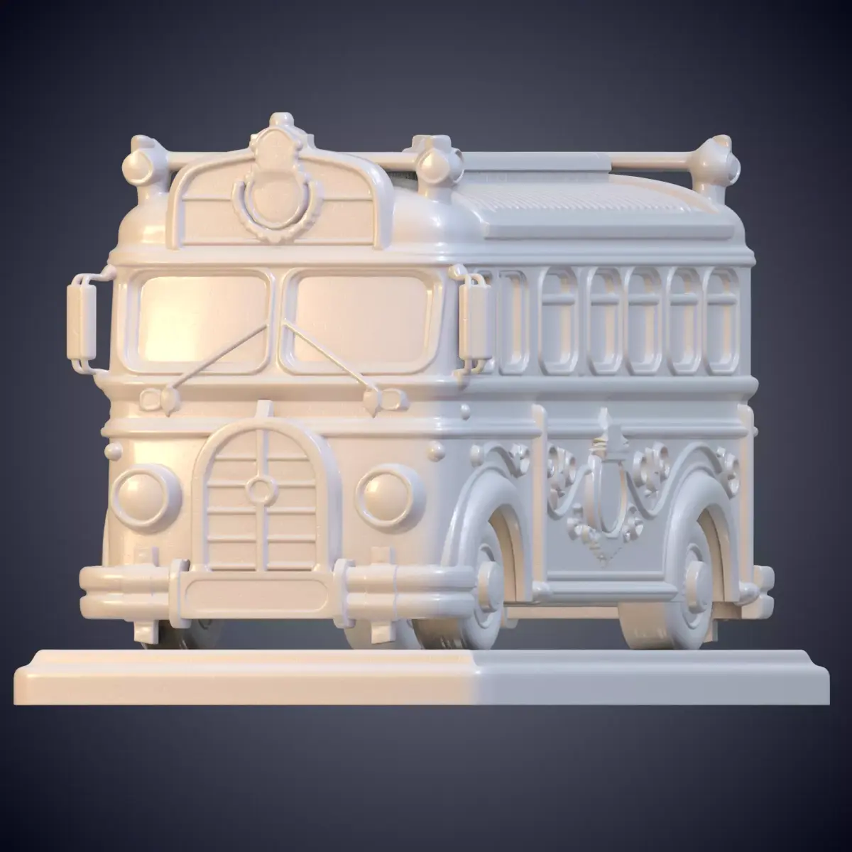 Ornate Vintage Bus Statue on Rectangle Pedestal PM-913 3D print model