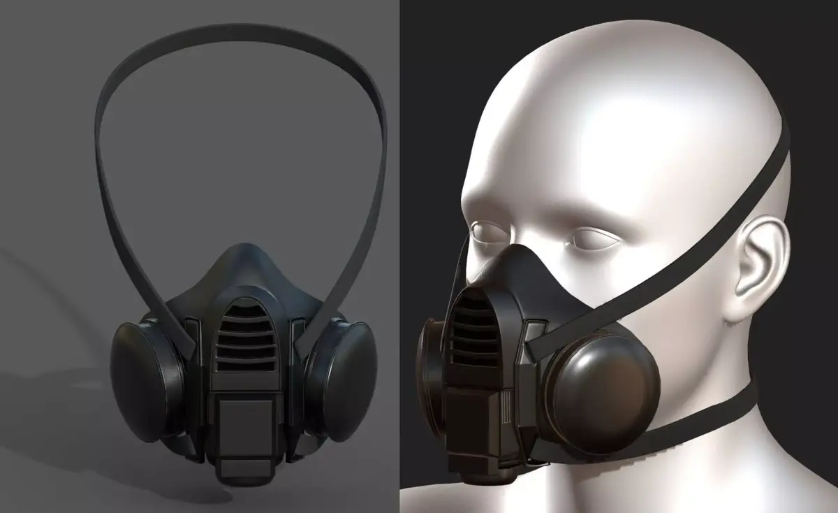 Gas mask respirator Black plastic  Low-poly 3D model