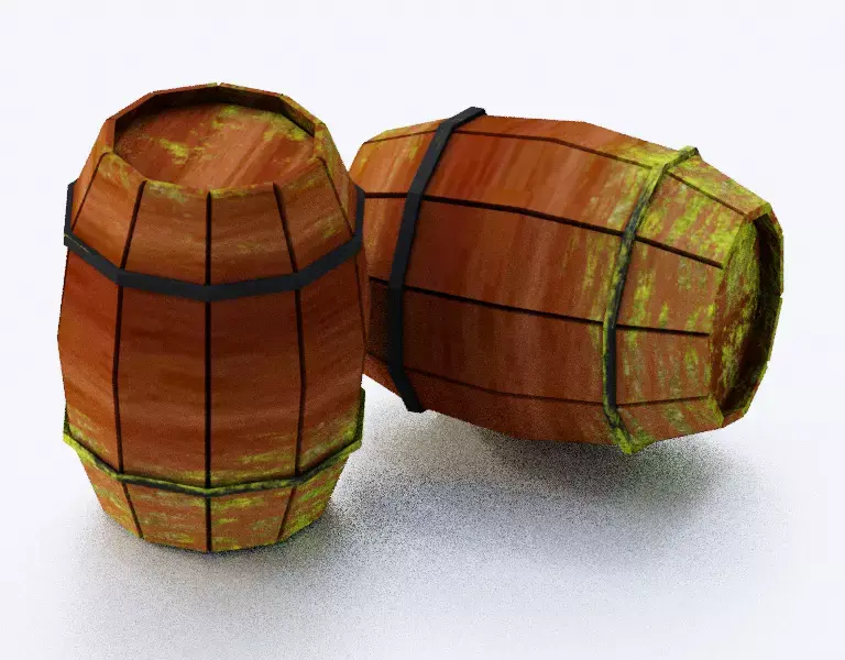 Lowpoly Barrel two wooden barrels Free low-poly 3D model