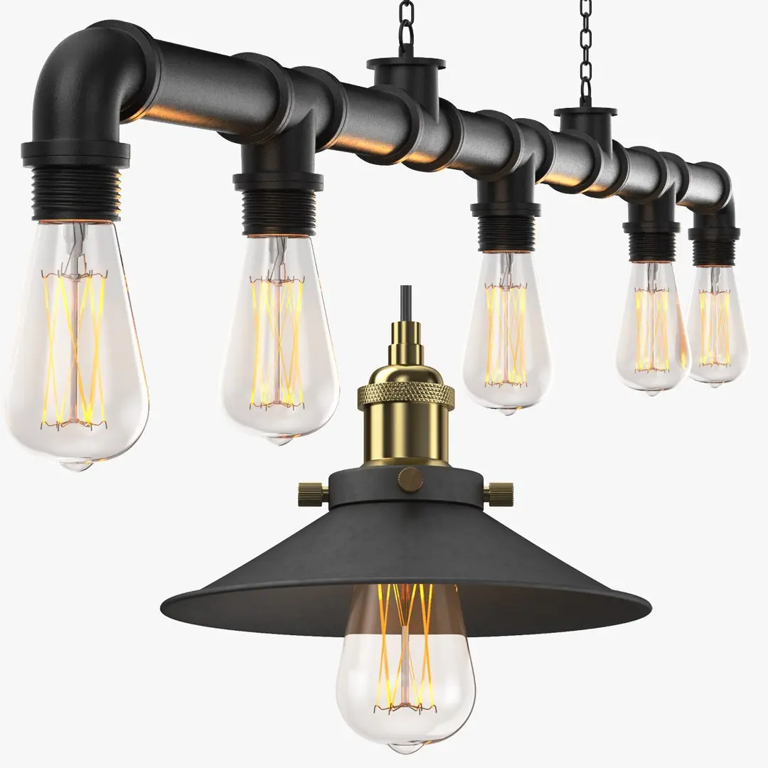 Two Detailed Industrial Chandelier 3D model