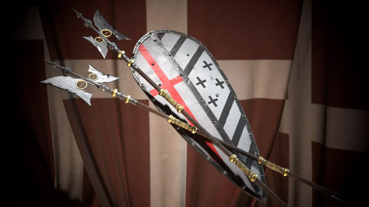Medieval templar battle halberd and Big knight shield pack Low-poly 3D model