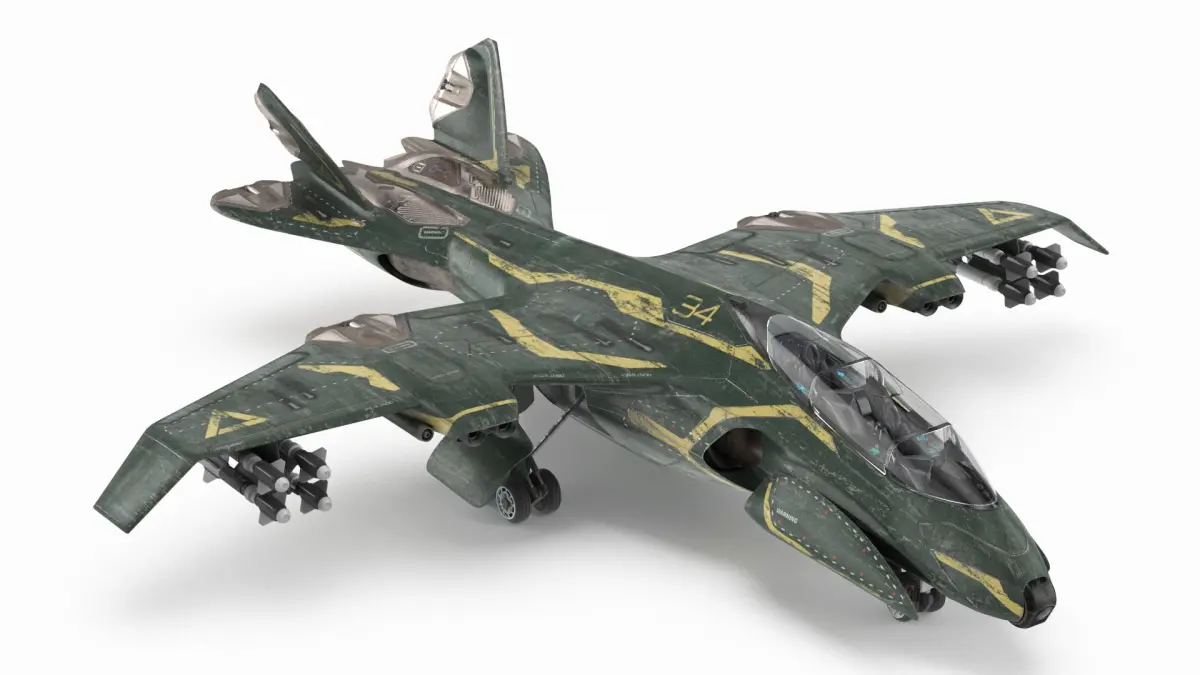 Futuristic Damaged Fighter Aircraft Rigged 3D model purchase
