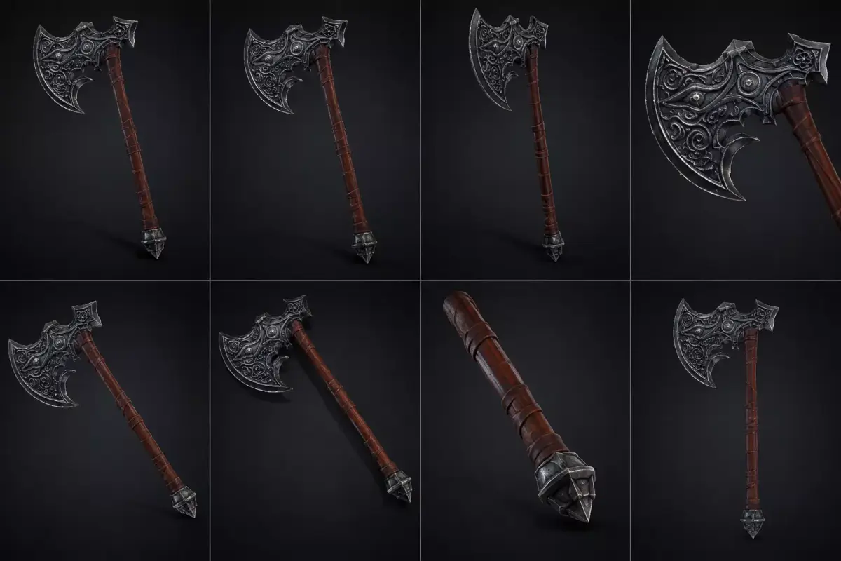 Ornate Steel Battle Axe Low-poly 3D model