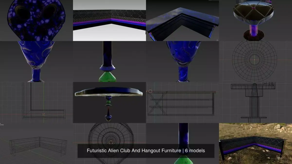 Futuristic Alien Club And Hangout Furniture 3D Model Pack