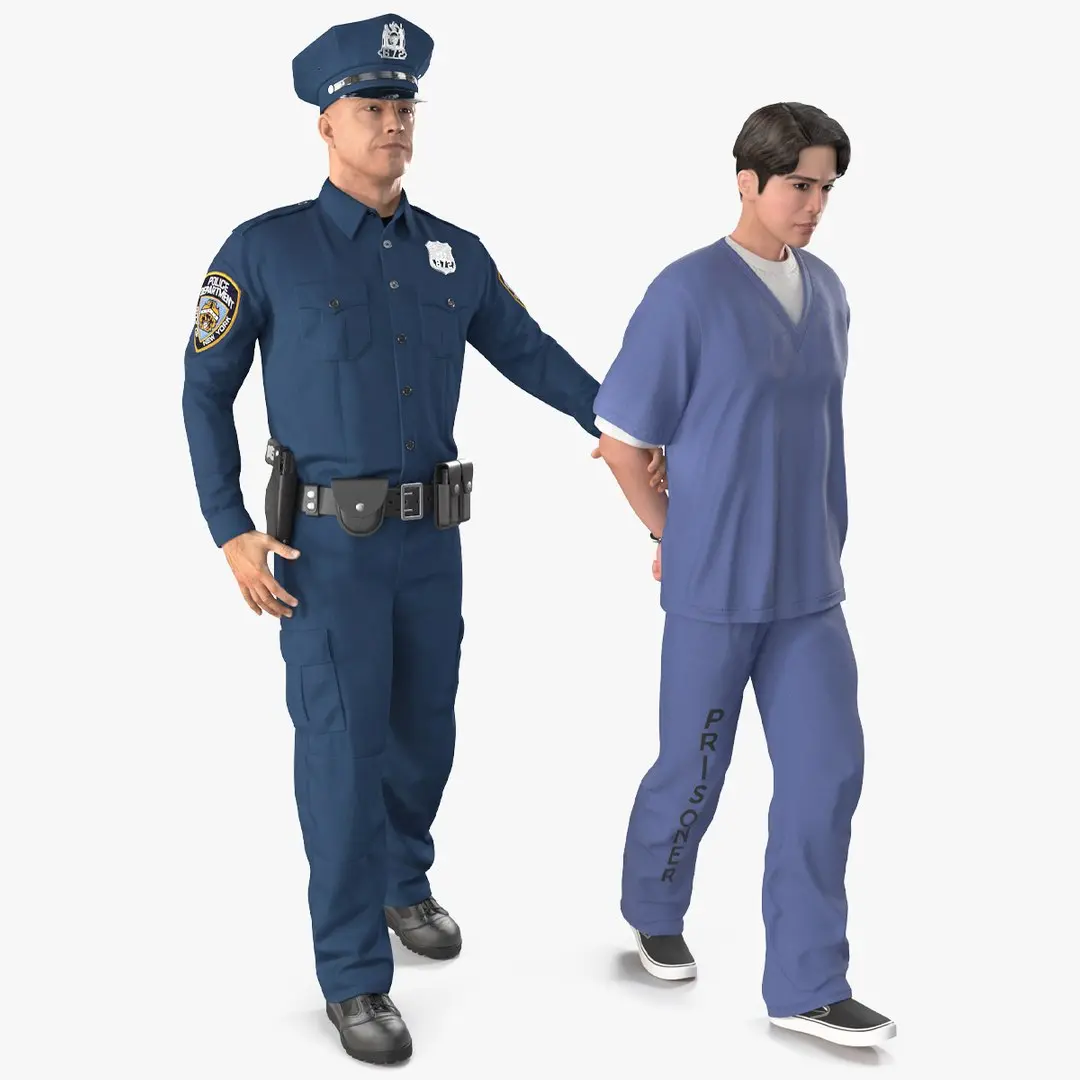 Policeman Escorting Asian Prisoner 3D model purchase