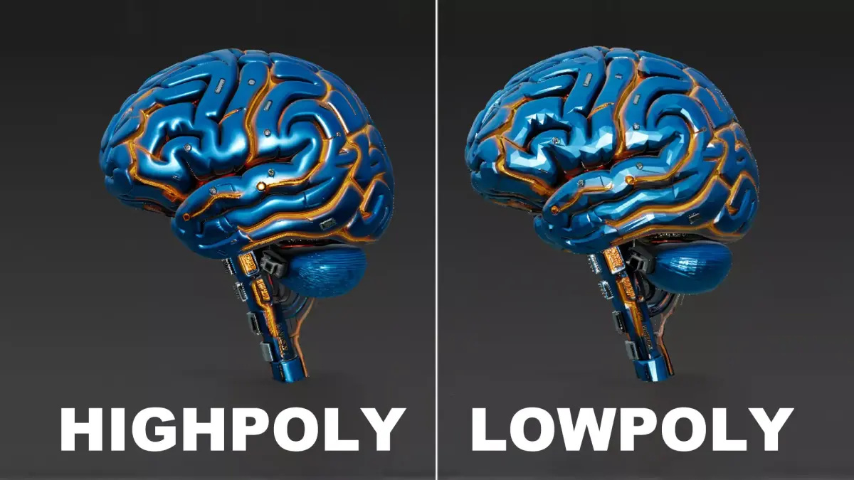Blue Cyberpunk Brain Lowpoly Highpoly Bundle Low-poly 3D model