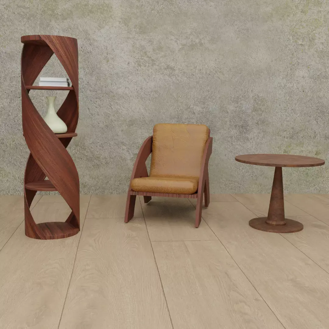 Wooden furniture pack  low poly Low-poly 3D model