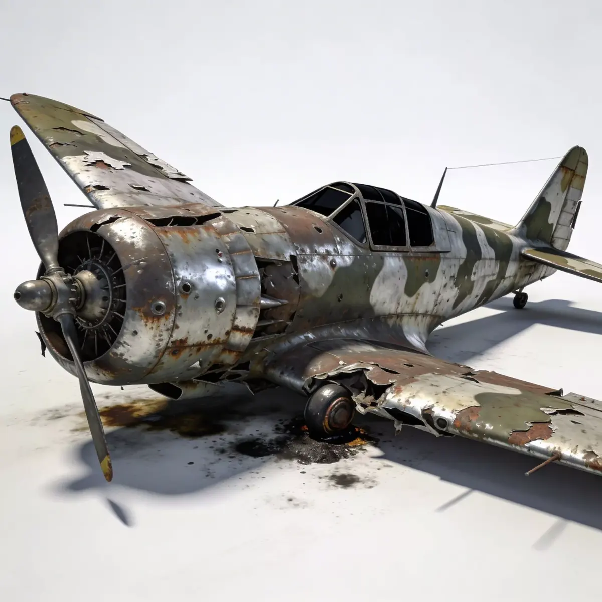 Realistic Battle-Damaged WWII Fighter Plane 3D Model Low-poly 3D model