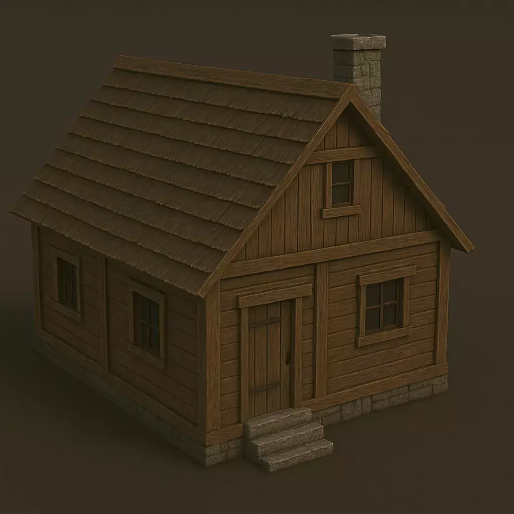 Rustic Wooden Village House 2 Story 3D Model 3D model