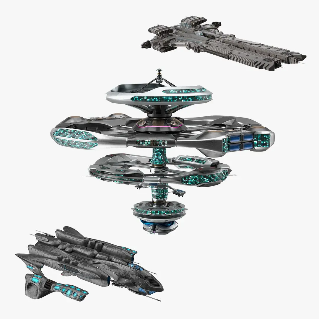Sci Fi Space Station with Interplanetary Spacecraft Collection 2 3D model