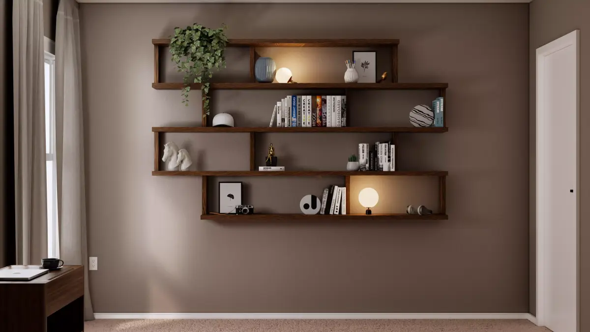 Wall-Mounted Modular Wooden Shelf and Modern Interior Furniture Low-poly 3D model