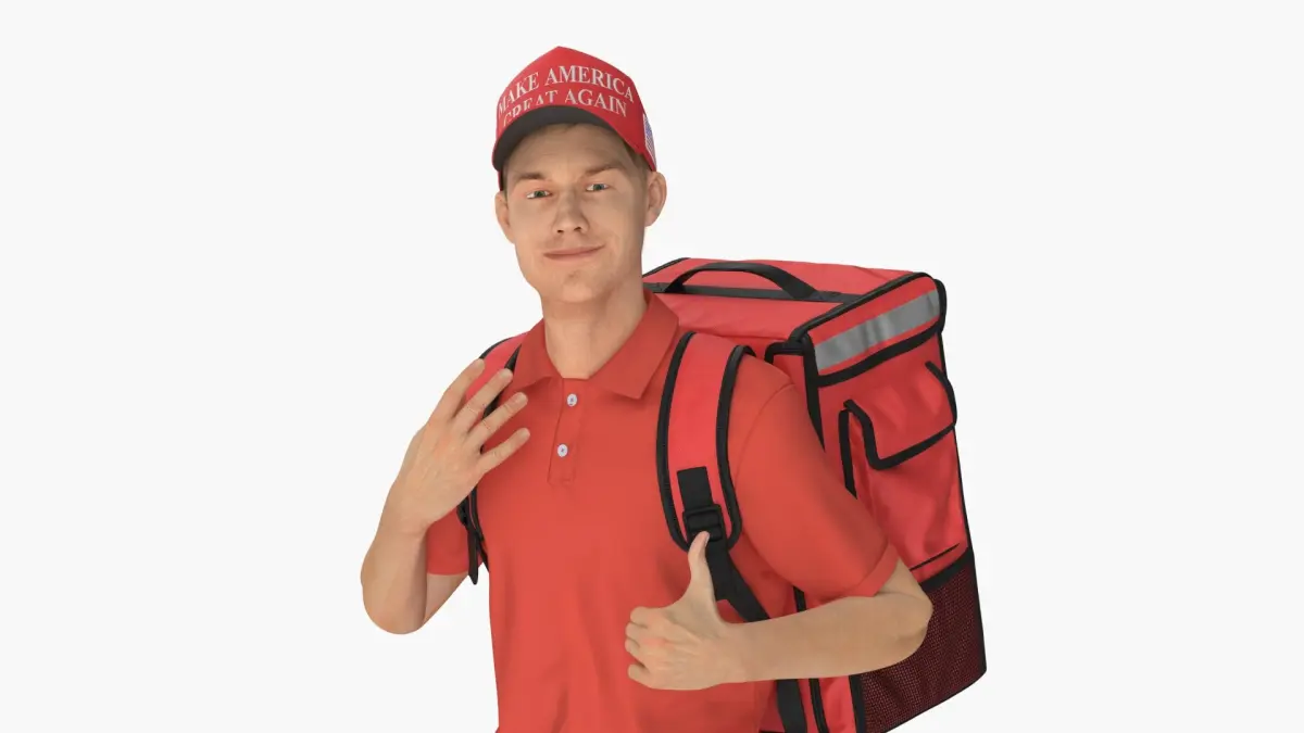 Delivery Man Wearing Donald Trump Cap Fur Rigged 3D model