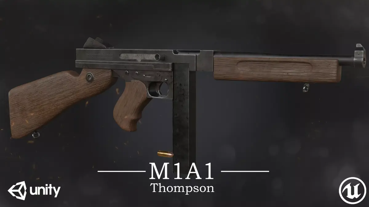 M1A1 Thompson Submachine gun Low-poly 3D model purchase