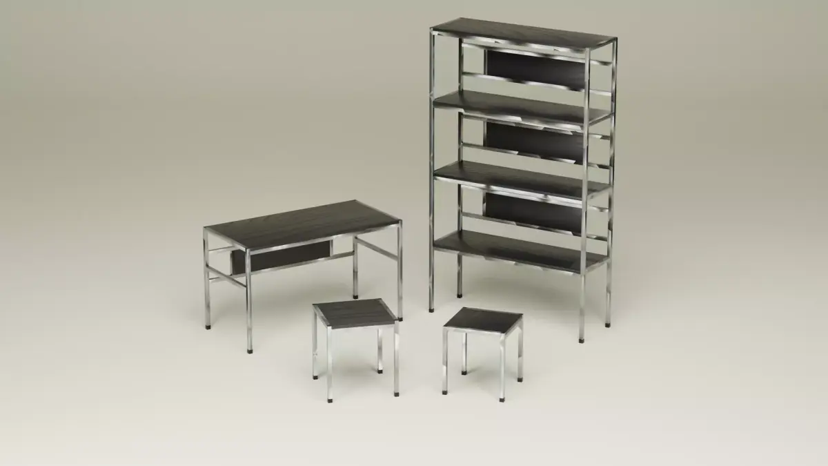 Student Study Set - Ebonized Wood Circular Brushed Steel - AMS01 Free 3D model