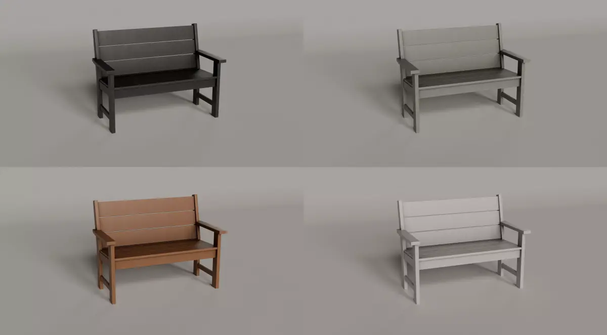 Lakeside Bench - 4 COLORS Low-poly 3D model