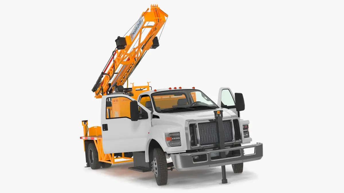 Mobile B-51 Drill Rig Truck Orange Rigged 3D model
