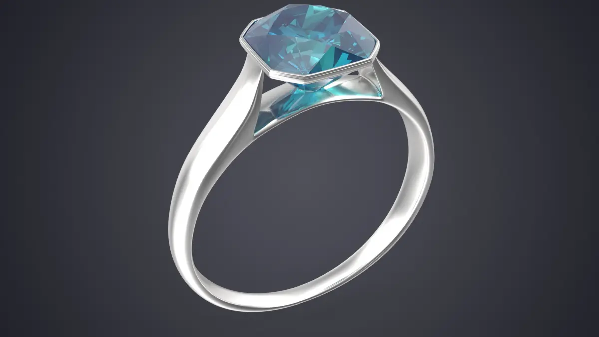 Asscher Cut Aquamarine On Silver Wedding Ring V01 3D model