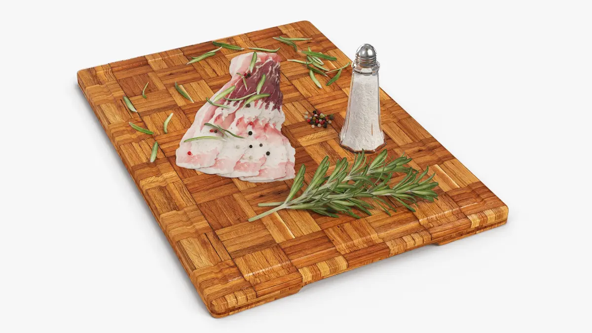 Uncooked Pork Bacon on Cutting Board 3D model