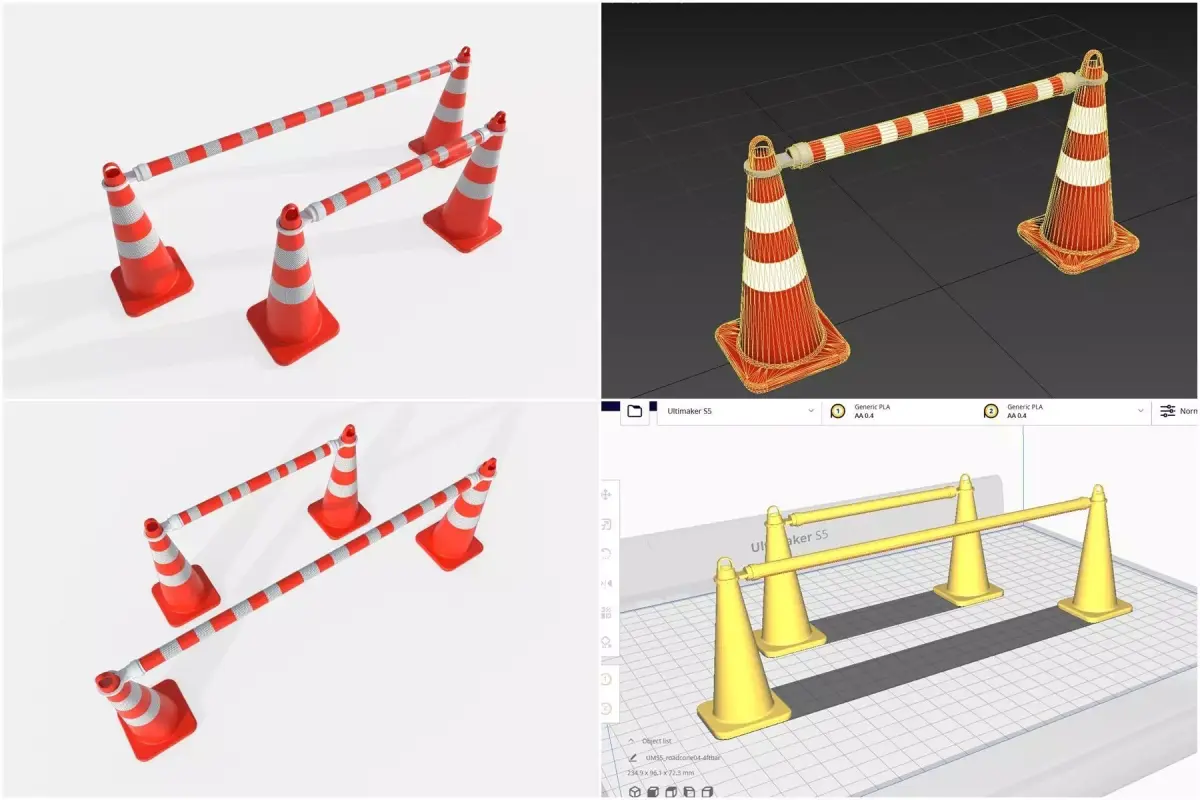 Road Cone M4 - with STL Low-poly 3D model