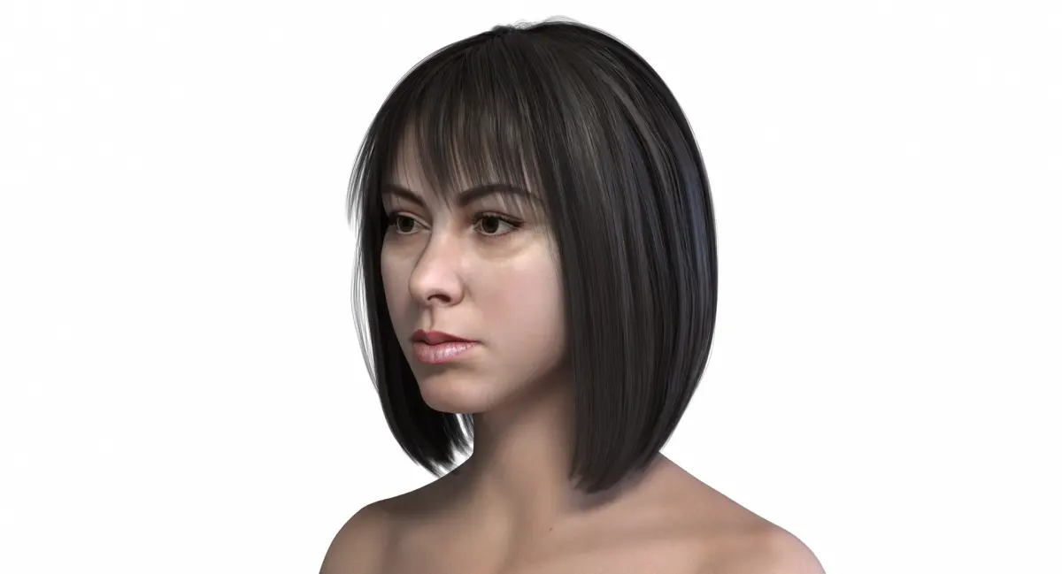 Realistic Brown Black Bob Hair with Bangs 3D Model