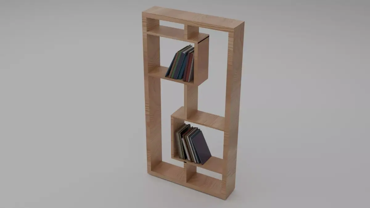 Modern Minimalist Wooden Bookshelf Free 3D model