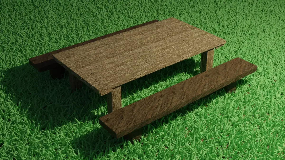 Old Table and Bench Free low-poly 3D model