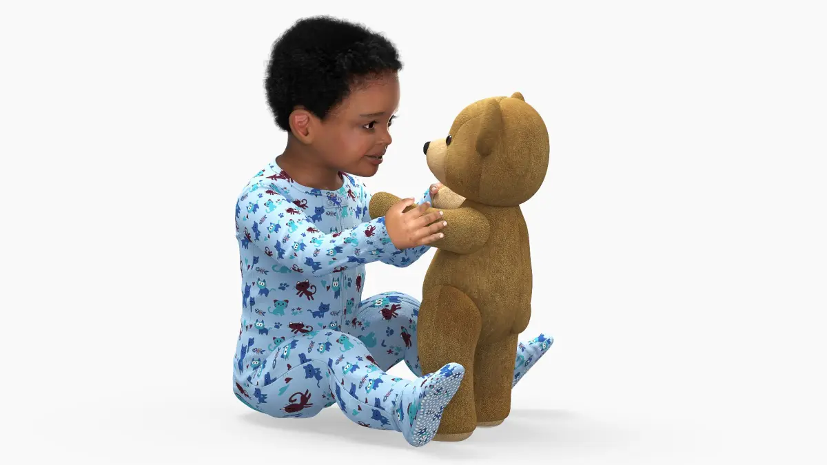 Dark Skinned Baby Boy with Teddy Bear 3D model