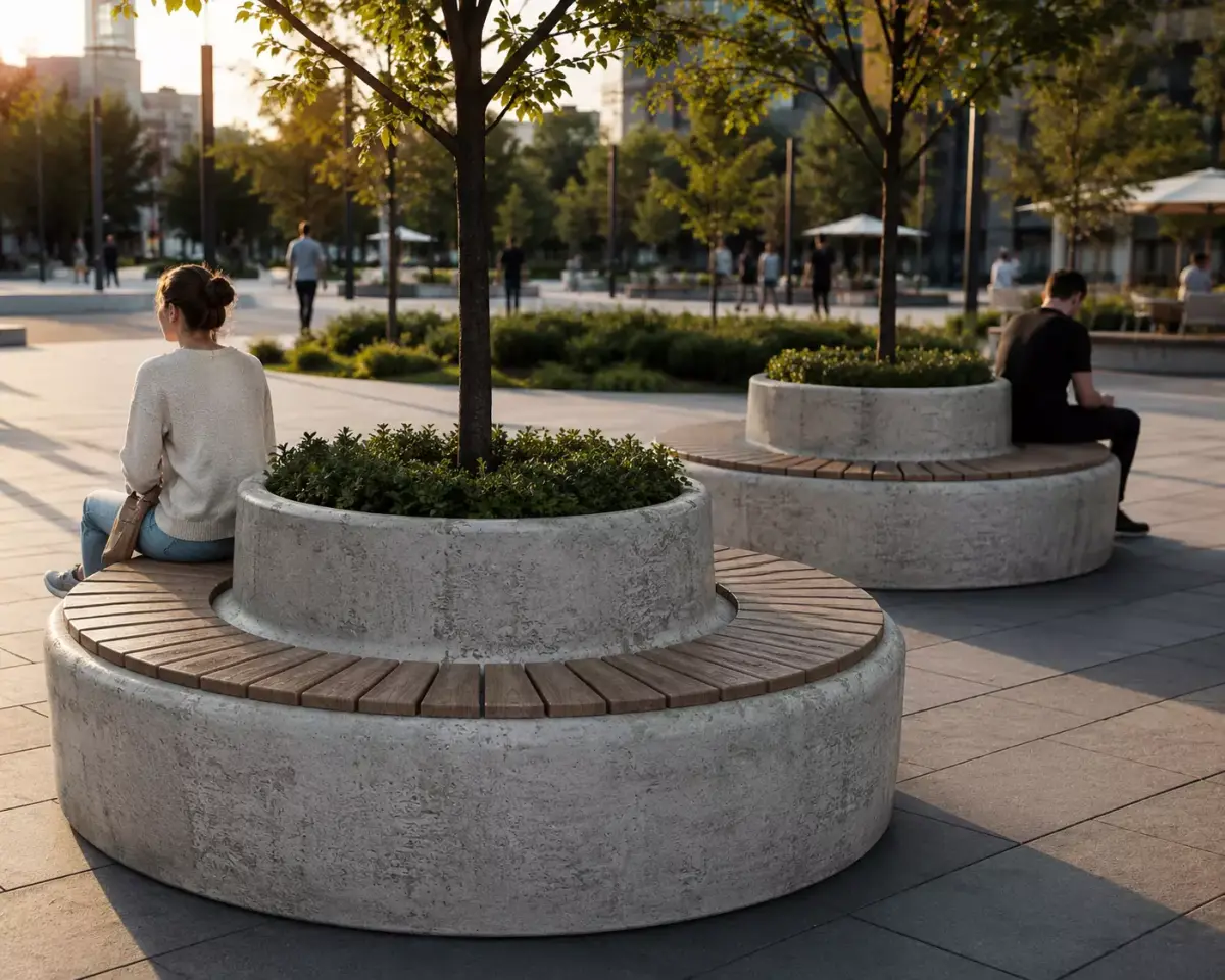 Circular Concrete Planter Bench Low-poly 3D model