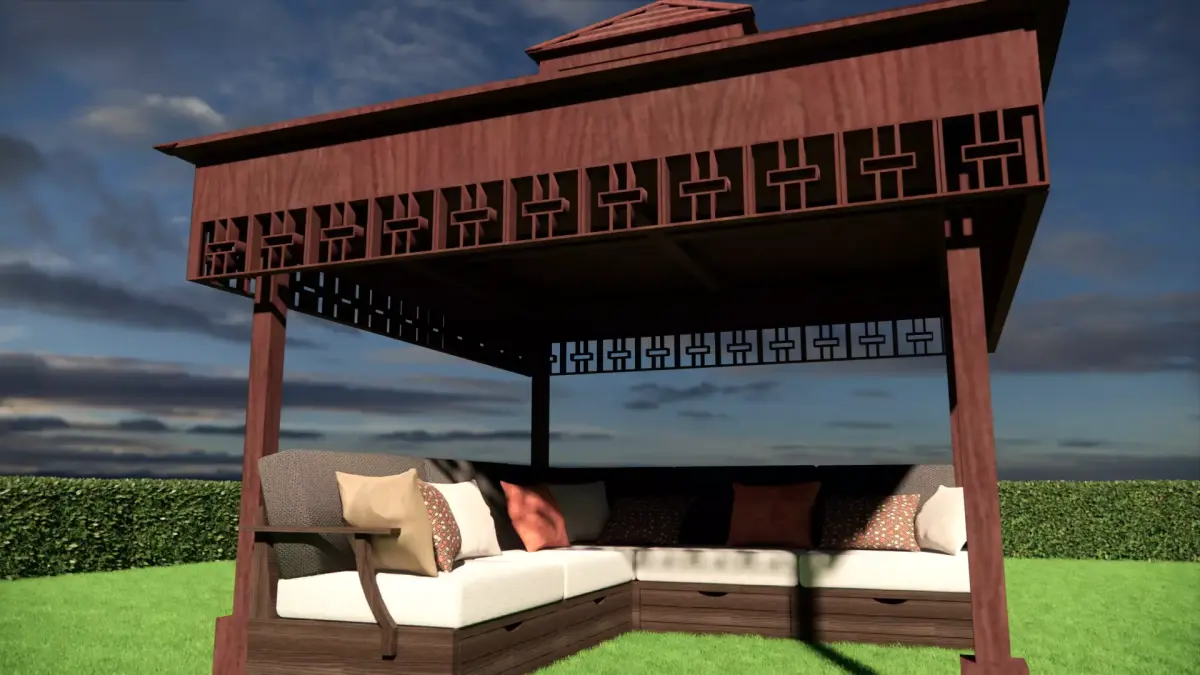 wooden pergola with sofa 3D model