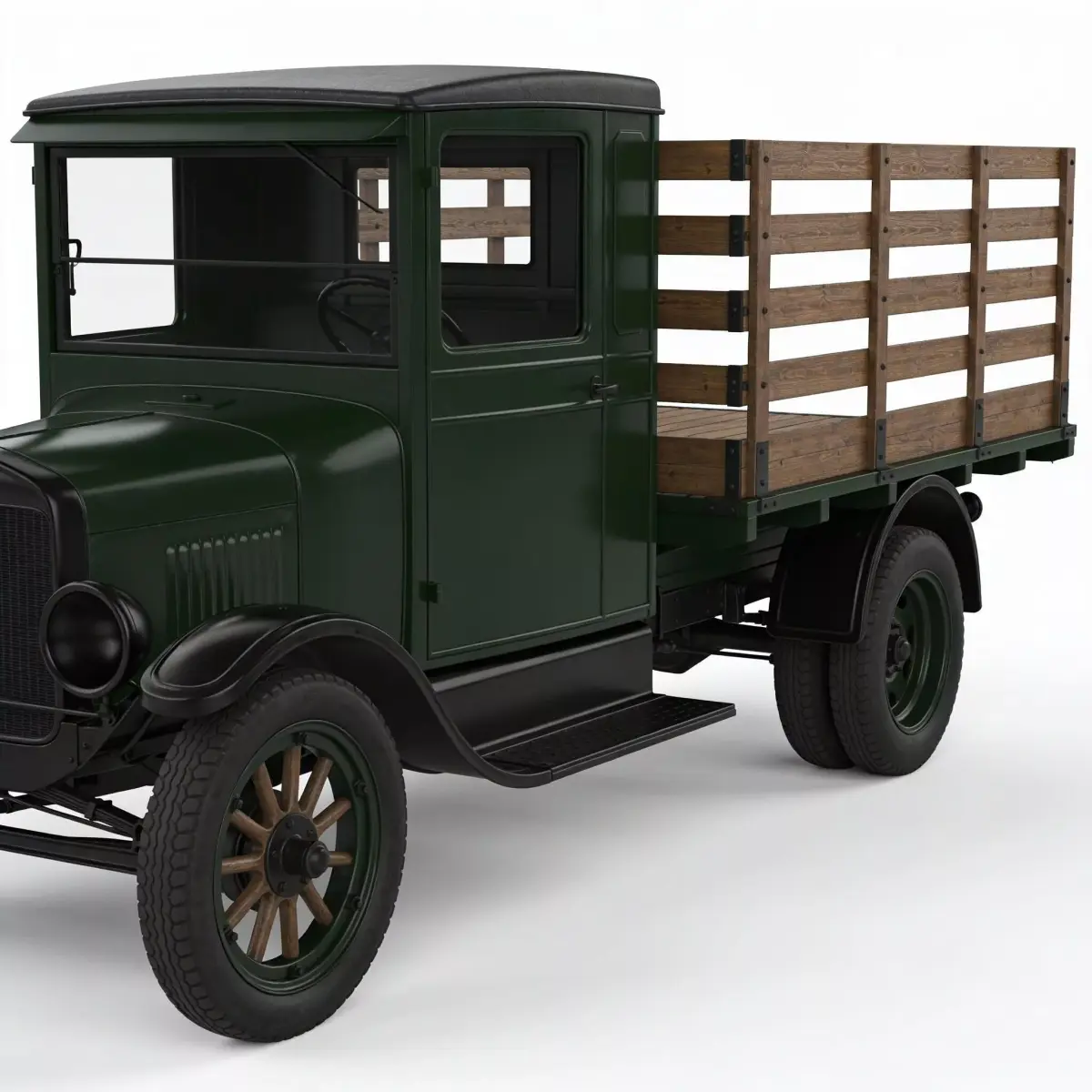Realistic Vintage 1920s Flatbed Stake Truck 3D Model Low-poly 3D model