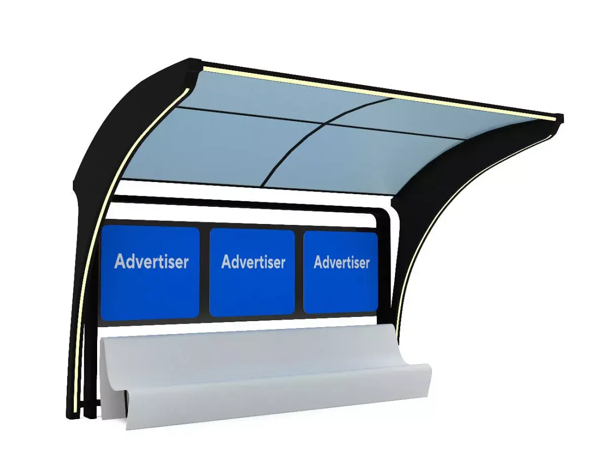 Public Transport Waiting Shelter with Bench and Ad Panel 3D model