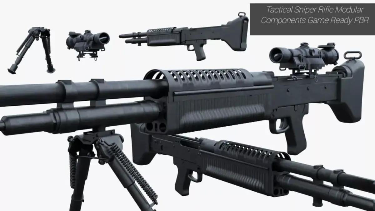 Tactical Sniper Rifle  Modular Components Game-Ready PBR Low-poly 3D model