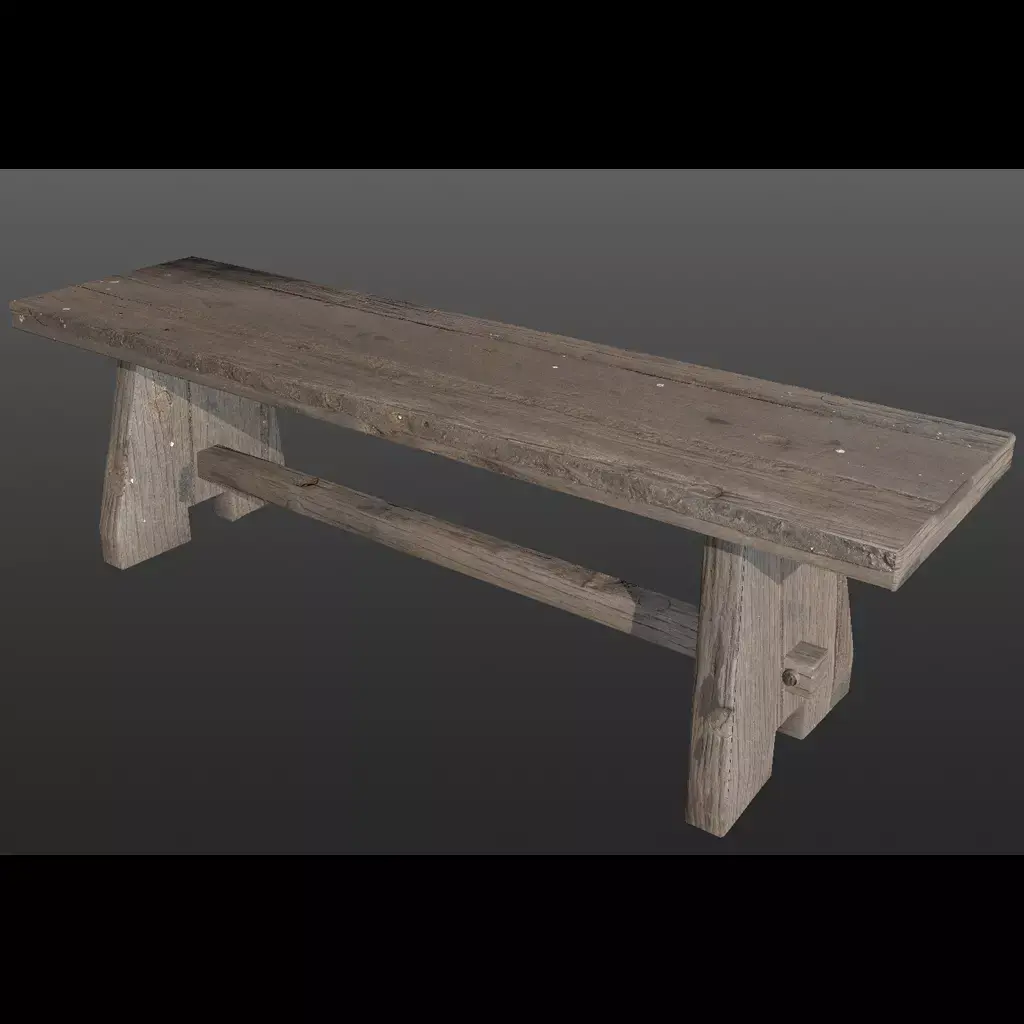 Old wooden bench Low-poly 3D model buy