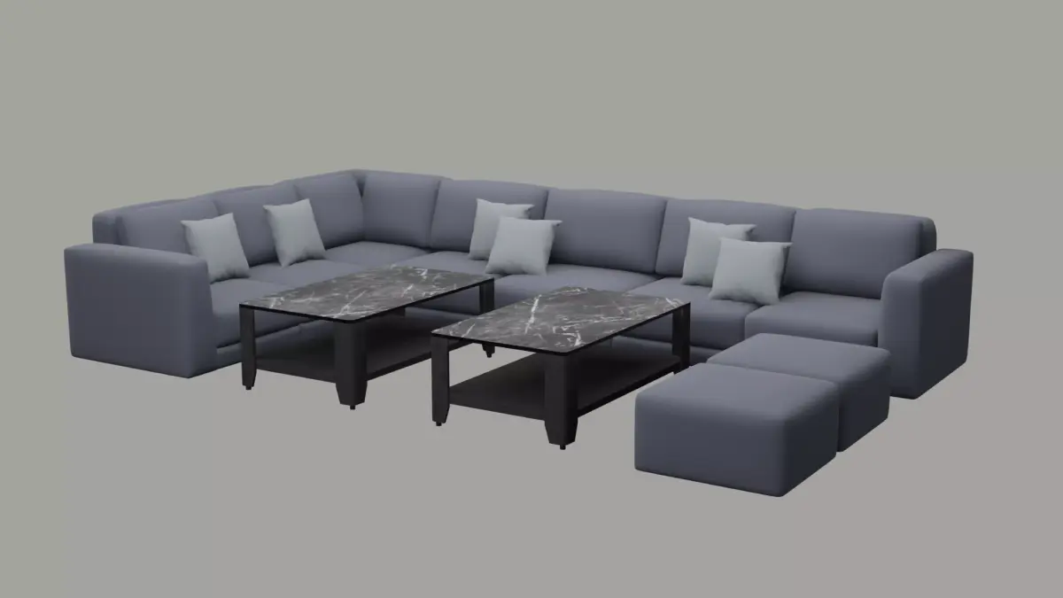 Pale Blue Sectional Sofa Set 3D model