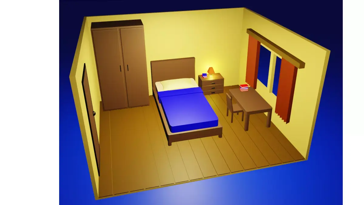 Bedroom room with bed and desk Free low-poly 3D model purchase